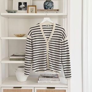Alex Mill Cashmere Ivory/Navy Striped Cardigan Size M